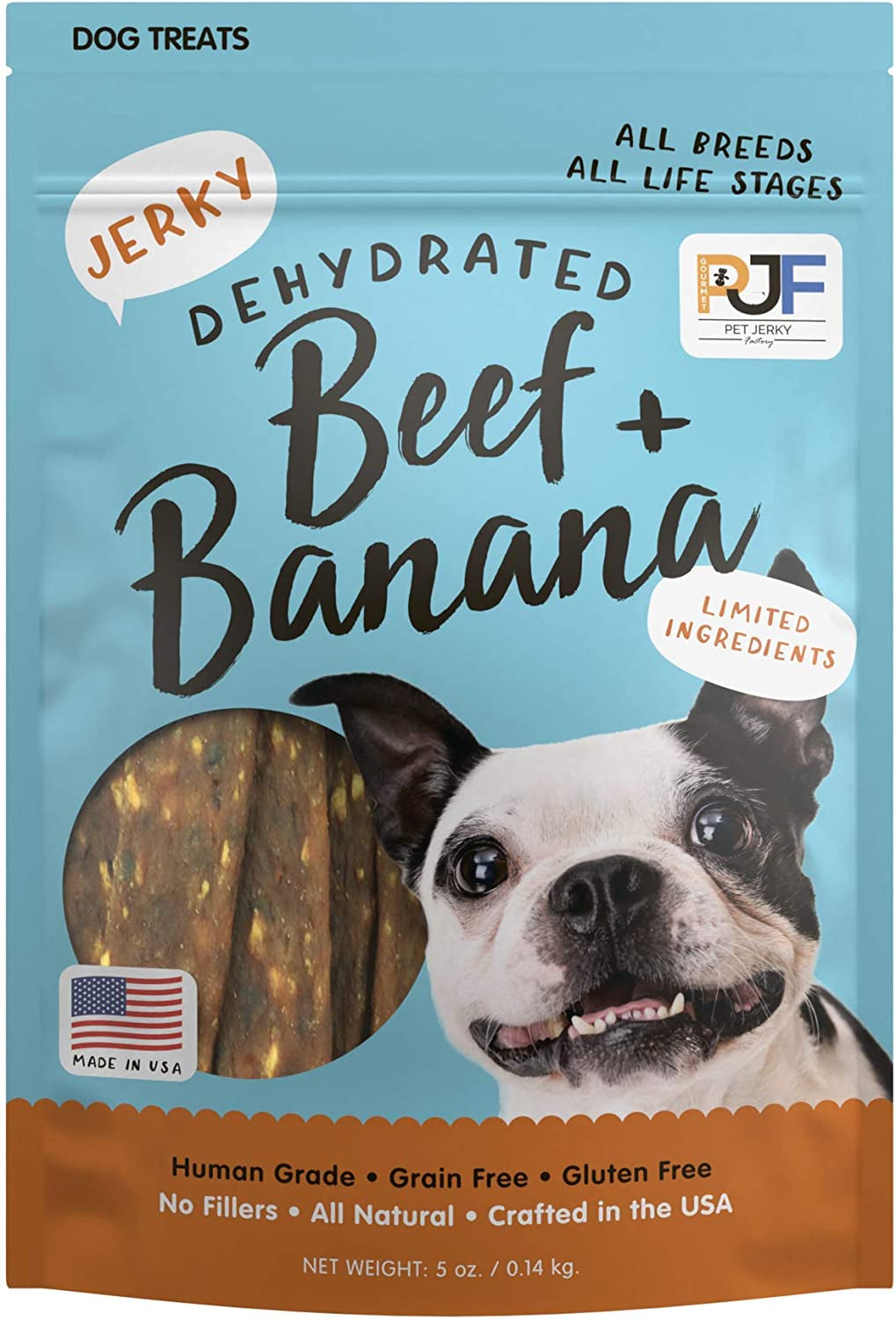 Premium Dog Treats | 100% Human Grade | Made in the USA | Grain Free | Beef and Banana, 5 Oz.